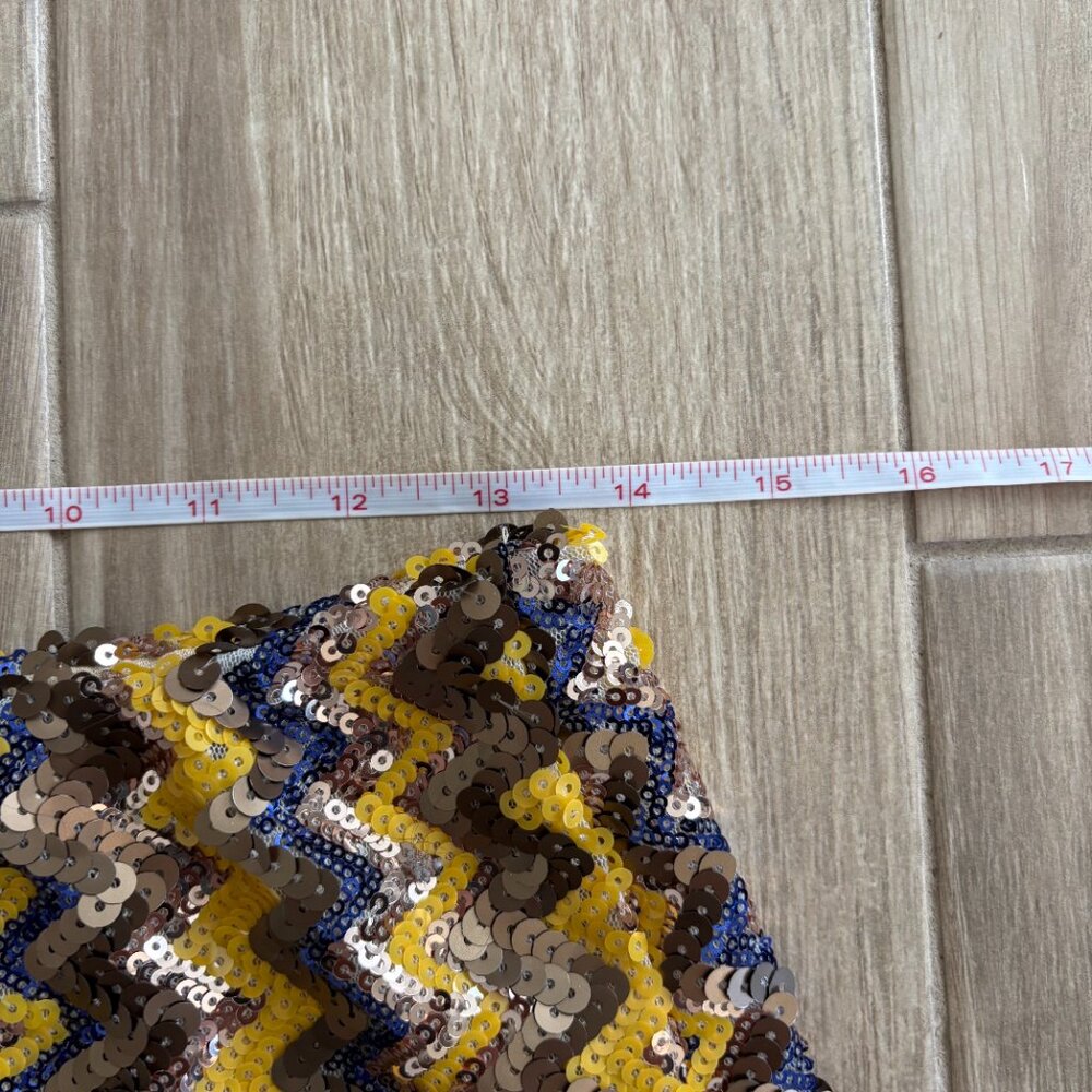 Vintage Shasa Sequin Mini Skirt Women's Large Gold Blue Zig Zag Party Y2K USA - Picture 7 of 8